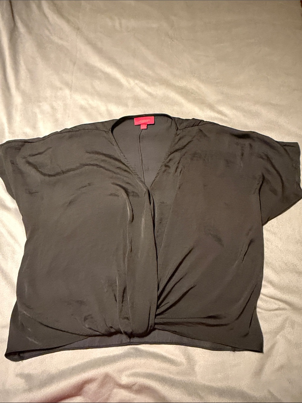Jennifer Lopez Black Draped Short Sleeve Twist-Front Blouse